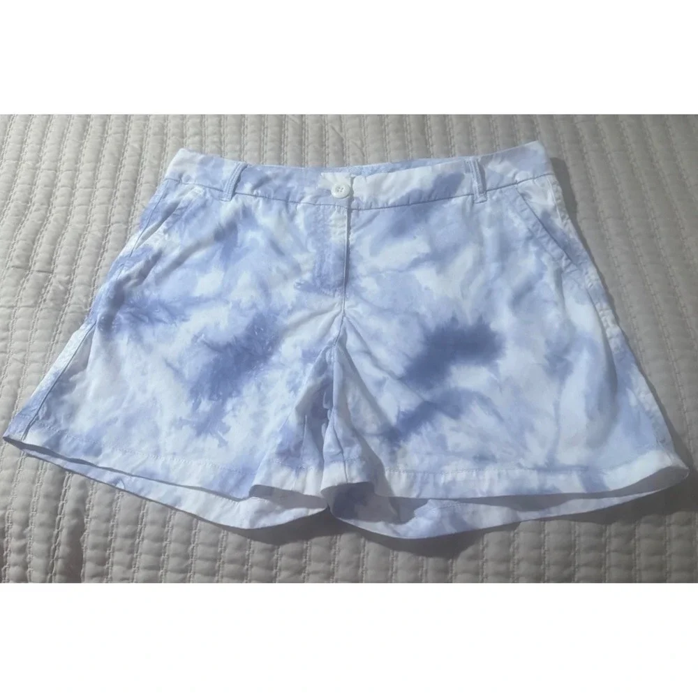 Crown & Ivy Shelby Shorts Womens 8 Blue Tie Dye Chino Stretch Preppy
